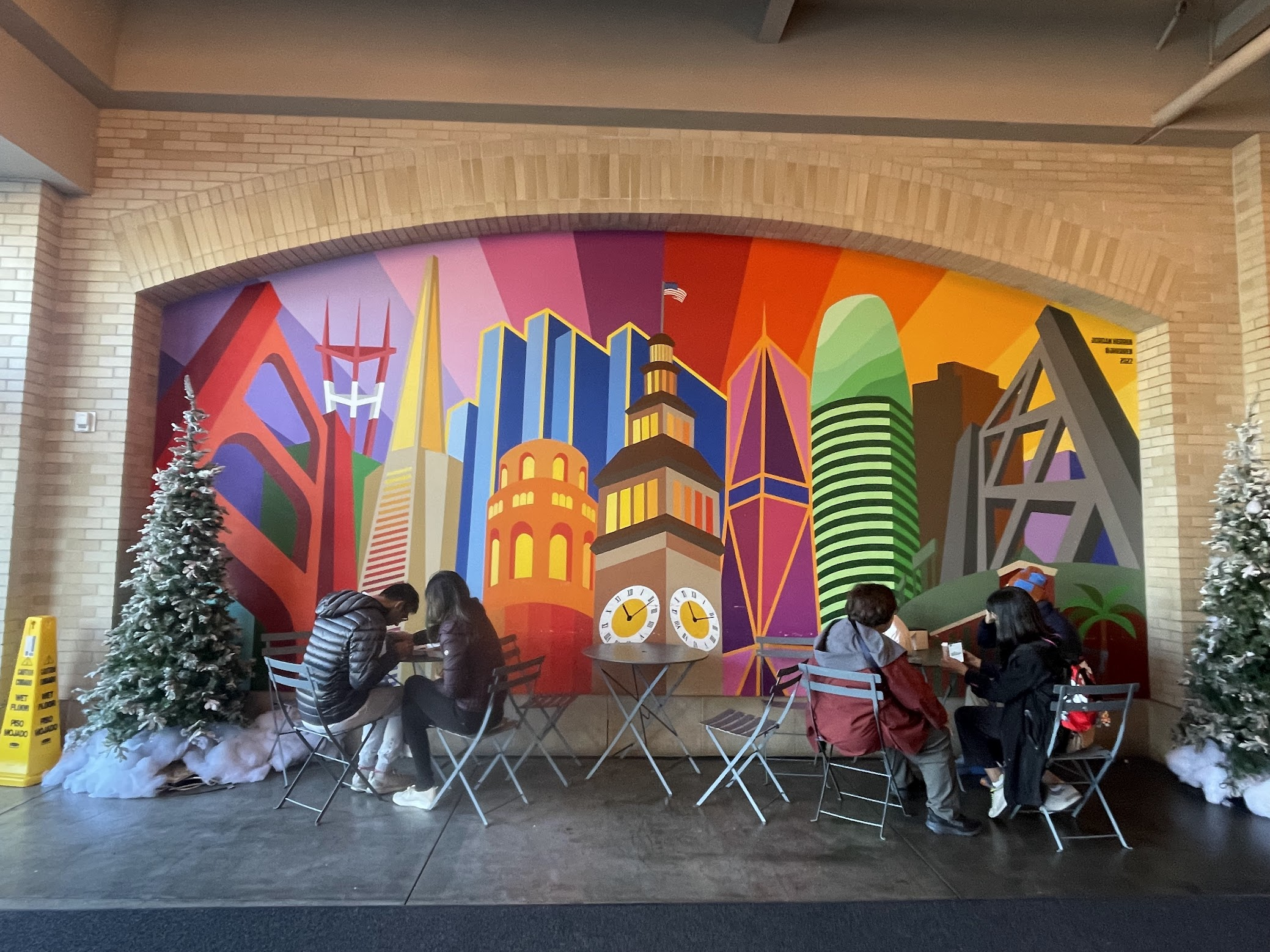People eating at the Ferry Building
